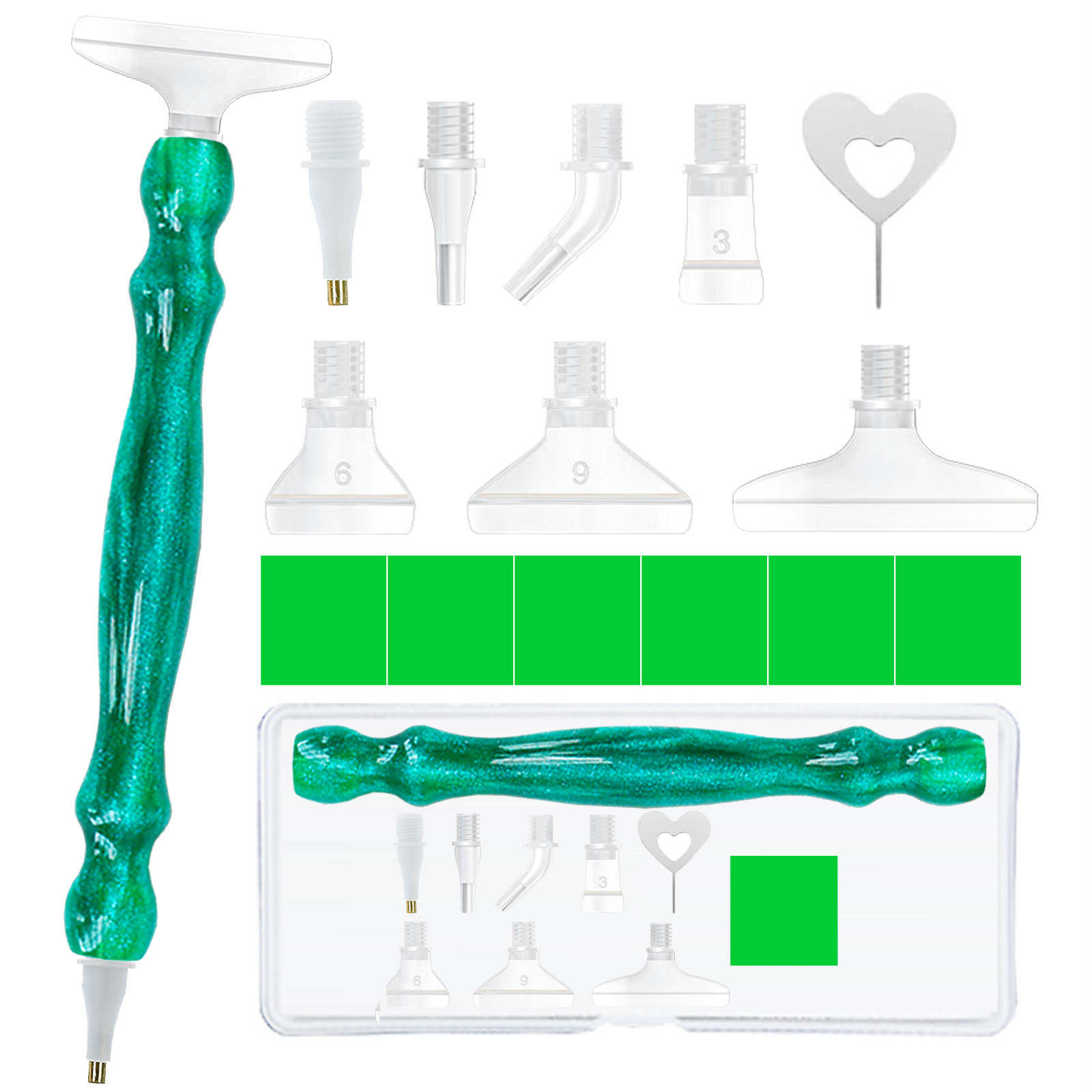 Art Craft Resin - Diamond Paintbrush Set (Green), Comfortable Ergonomic