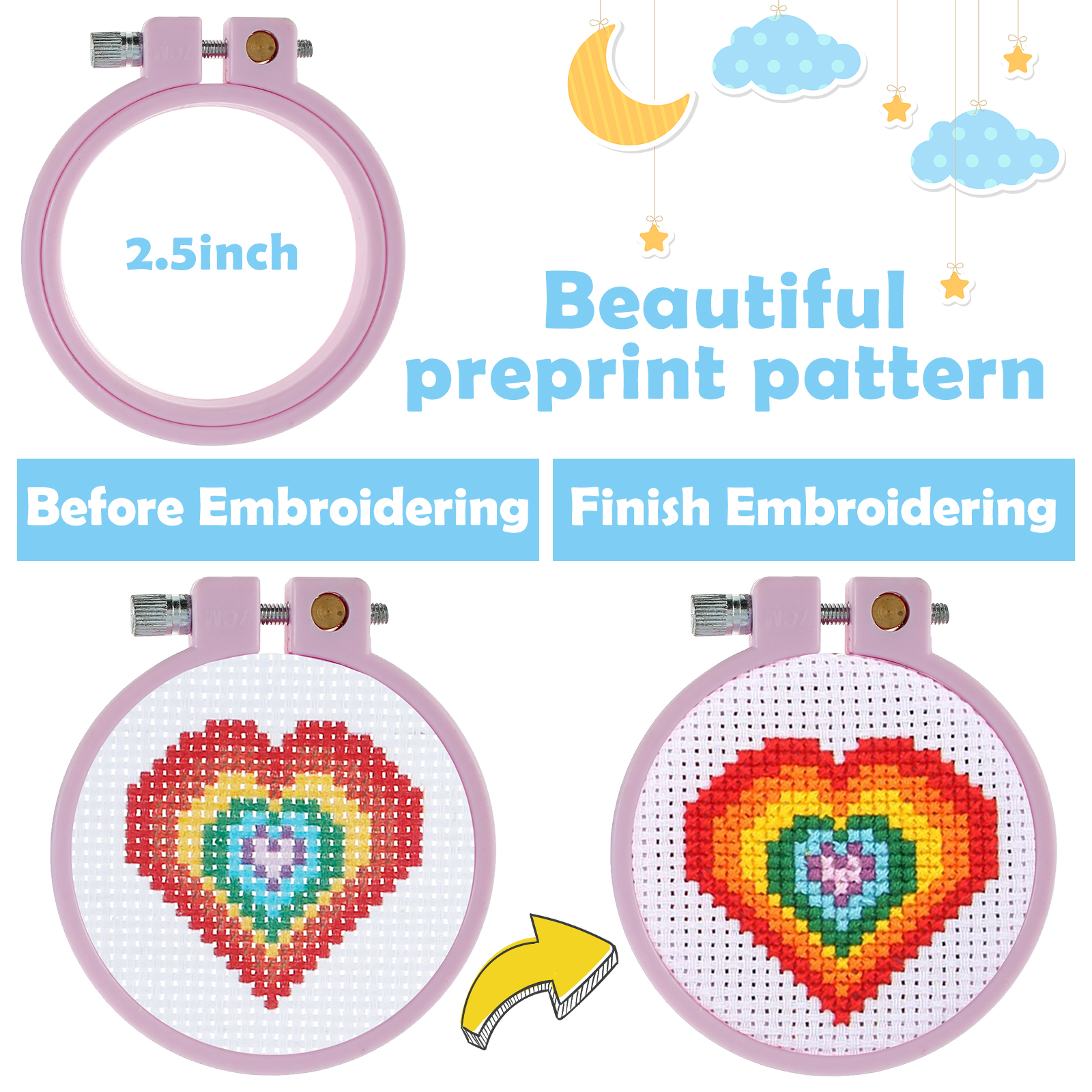 6Pcs Embroidery Beginner Kits  - Embroidery Hoop Kit 리뷰 및 가격
