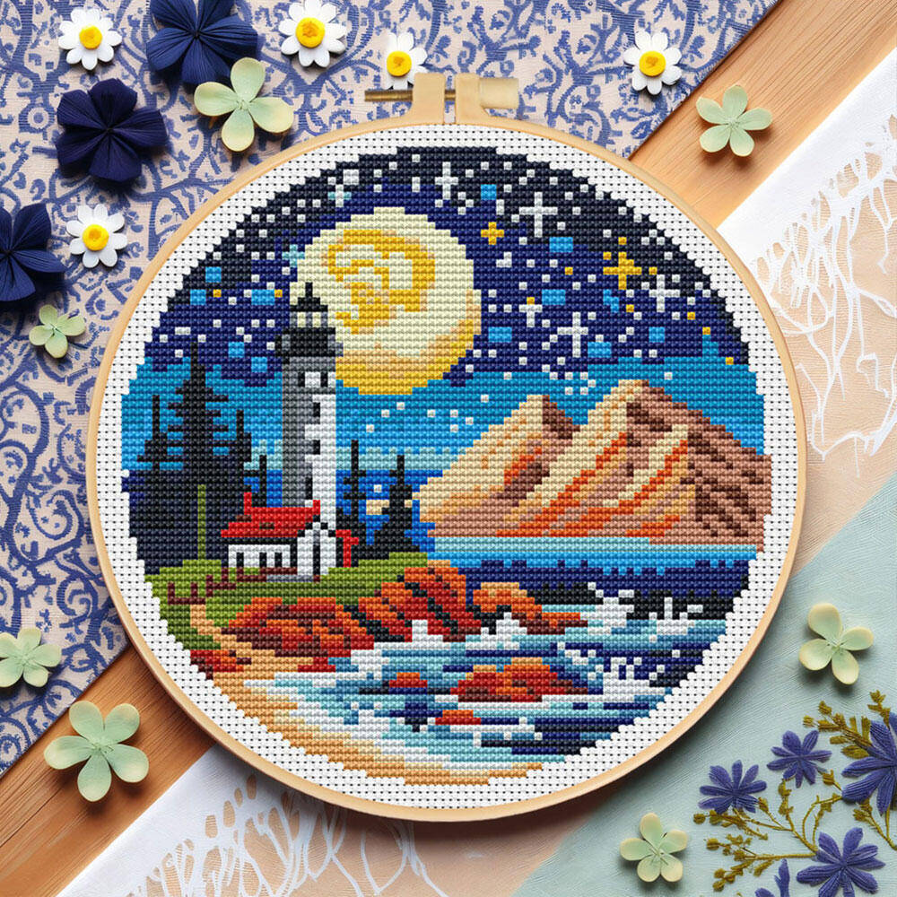 Cross Stitch Lighthouse Sea Mo - Embroidery Hoop Kit 리뷰 및 가격