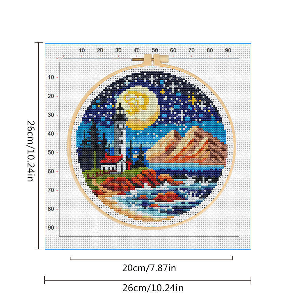 Cross Stitch Lighthouse Sea Mo - Embroidery Hoop Kit 리뷰 및 가격