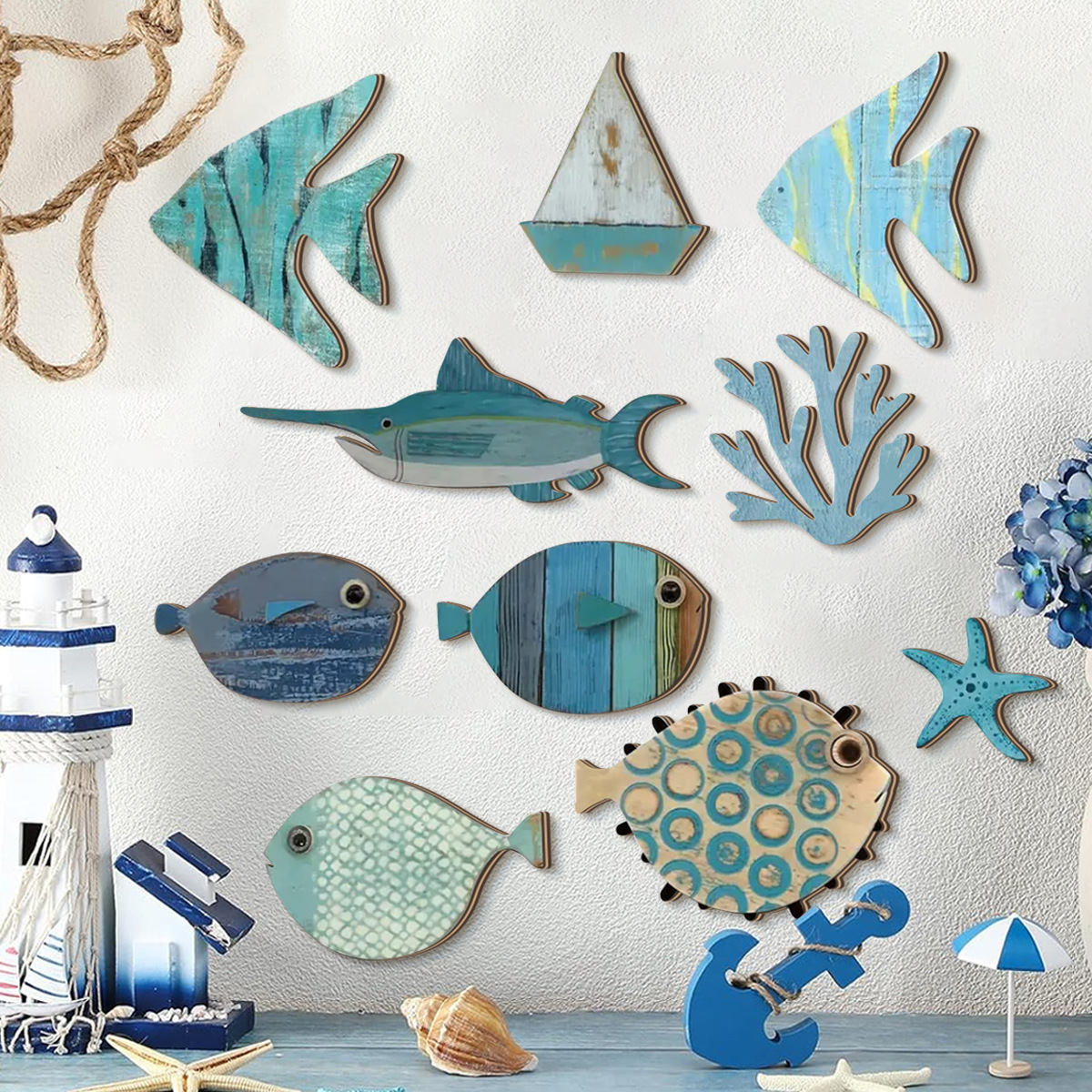 10pcs/set Sea Theme 2D Wooden  - Art Craft Movement 리뷰 및 가격