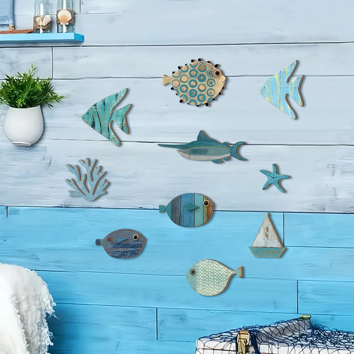 10pcs/set Sea Theme 2D Wooden  - Art Craft Movement 리뷰 및 가격